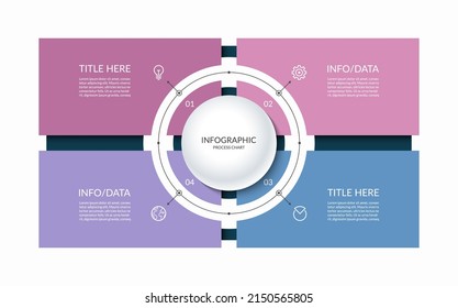 Infographic template with a circle and 4 rectangular parts, elements. Diagram or chart with four options. Can be used for business presentation, brochure, web design, data visualization.