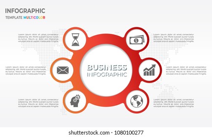 Infographic template with circle and 6 options.