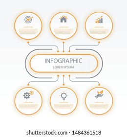 Infographic template, circle design with arrows sign and 6 options or steps. Can be used for business, infograph template, process infographics, diagram chart, flowchart, processes diagram, time line