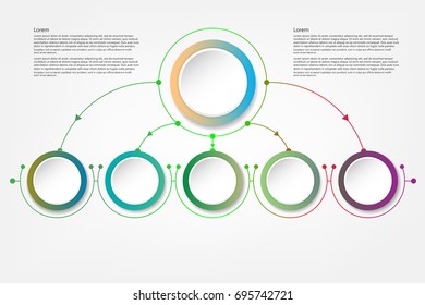 Infographic template, circle design with arrows sign and 5 options or steps. Can be used for business, infograph template, process infographics, diagram chart, flowchart, processes diagram, time line