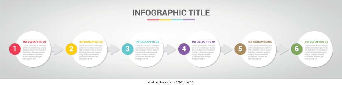 infographic template with circle round style for step or process timeline with various color with 6 step - vector illustration