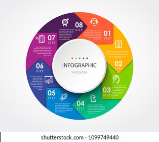 Infographic Template With Circular Arrows. Can Be Used For Cycling Diagram, Graph, Presentation And Round Chart. Business Concept With 8 Options, Parts, Steps Or Processes.