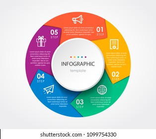 Infographic Template With Circular Arrows. Can Be Used For Cycling Diagram, Graph, Presentation And Round Chart. Business Concept With 5 Options, Parts, Steps Or Processes.