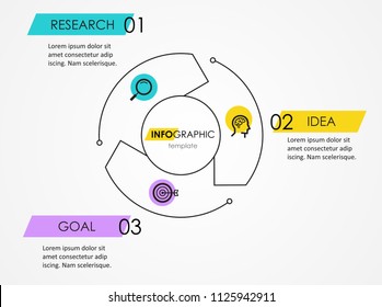 Infographic template with circular arrows. Can be used for cycling diagram, graph, presentation and round chart. Business concept with 3 options, parts, steps or processes.