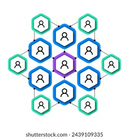 Infographic template. Circular hierarchy with hexagons and icons. Vector