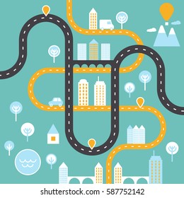 Infographic template. City Life Concept plan. Road landscape diagram. Vector EPS 10