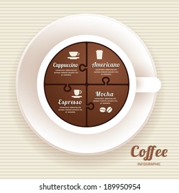 Infographic Template with Coffee Cup Jigsaw banner . concept vector illustration