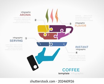 Infographic template with coffee cup made out of puzzle pieces