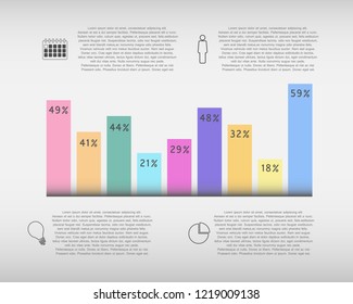 Infographic template with color graph statistics and icons. Vector.