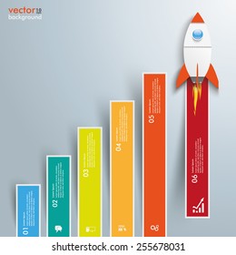 Infographic template with colored bars and rocket on the gray background. Eps 10 vector file.