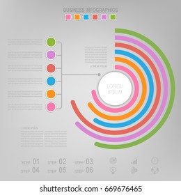 Infographic template of colorful circle, pie chart diagram, work sheet element, flat design of business icon, vector