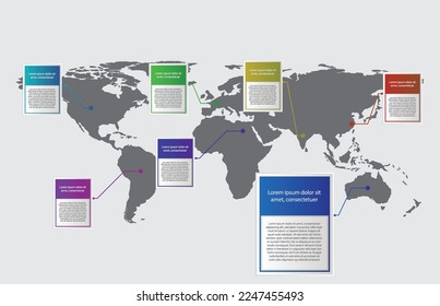 Infographic template of colorful modern square folder topic with world map , presentation infographic vector
