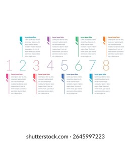 infographic template with colorful numbers. eight steps numerical information template. infographic template for business, education, industry, technology world. information template for annual report