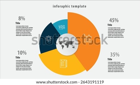 An infographic template with colorful pie chart segments showing data distribution and icons, designed for clear business presentation and analysis
