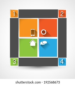 infographic template colorful squares with option steps and long shadow effect