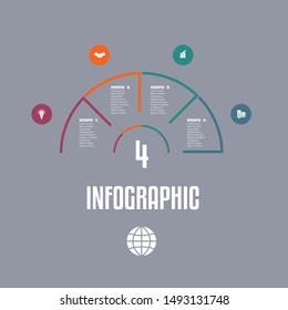 Infographic Template from colourful lines Semicircle with text areas four 4 positions.