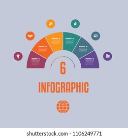 Infographic Template from colourful Parts Semicircle with text areas on six positions.