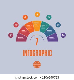  Infographic Template from colourful Parts Semicircle with text areas on seven positions.