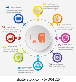 Infographic template with computer icons, stock vector