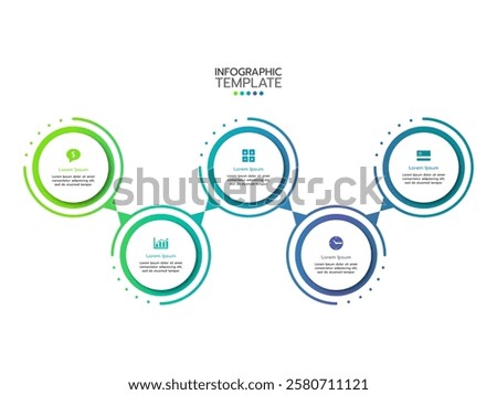 Infographic template. The concept of a 5-step process for strategic growth. Vector infographic label design with circles and marketing icons.