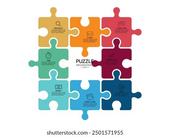 Infographic template. Concept 8 pieces of puzzle with icons.