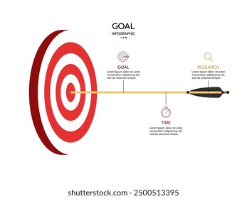 Infographic template. Concept arrow on goal target.