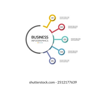 Infographic template concept circular with 5 stage, options or elements. Minimal infographic design template.