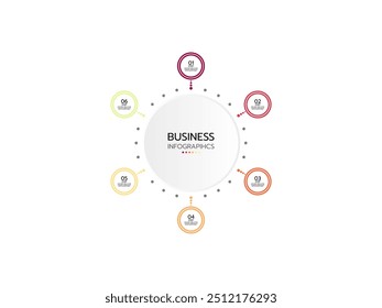 Infografía de concepto de Plantilla circular con 6 etapas, opciones o Elementos. Mínima Plantilla de diseño de infografía.