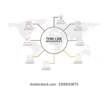 Plantilla de infografía. Concepto de diseño circular de 8 pasos o Elementos con iconos de negocios e información de Plantilla de colores.