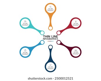 Plantilla de infografía. Concepto de diseño circular de 6 pasos o Elementos con iconos de negocios e información de Plantilla de colores.