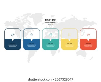 Infographic template. The concept is to place 5 rectangular frames with business icons in horizontal rows.