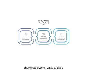 Infographic template. Concept with three colorful rectangular elements placed in horizontal row and connected by arrows.