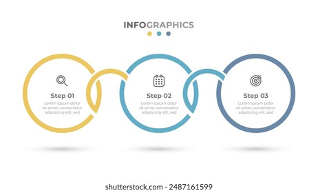 Infographic template. Concept of timeline process with 3 steps and options. Vector illustration. Ideal for business reports, presentations, and marketing.