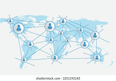 Infographic template of connecting people social logo badge with connection line and world map
