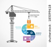 infographic Template with construction tower crane jigsaw banner . concept vector illustration