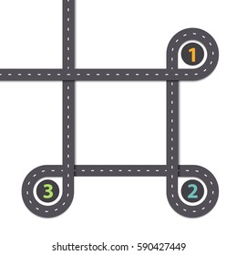 Infographic template. Crossway, highways and overpass with pinpointers. Landscape concept plan. Vector EPS 10