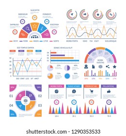 Infographic template. Dashboard, bar finance graphs, pie chart and line diagrams. Analytical vector infographics