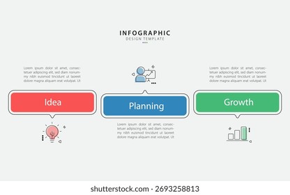 Diseño de Plantilla infográfica. Viaje de la línea de tiempo de 3 pasos. Diagrama de proceso, 3 opciones sobre fondo blanco, Elementos de infografía, negocios, educación, tecnología, Ilustración vectorial moderna.