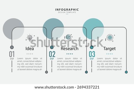 Infographic template design. 3 Step timeline journey. Process diagram, 3 options on white background, Infograph elements, business, education, technology, modern vector illustration.