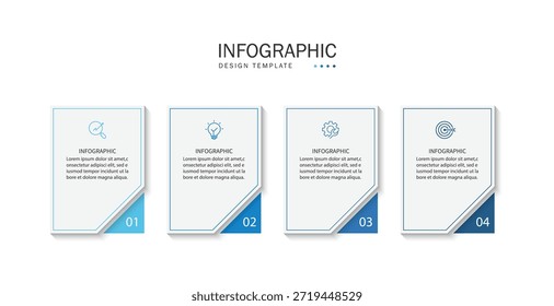 Diseño de Plantilla infográfica. Viaje de la línea de tiempo de 4 pasos. Diagrama de proceso, 4 opciones sobre un fondo blanco, elementos infográficos, negocios, educación, tecnología, Ilustración vectorial moderna.