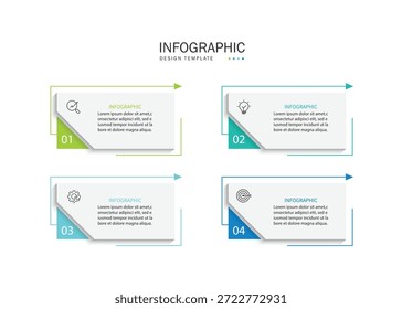 Diseño de Plantilla infográfica. Viaje de la línea de tiempo de 4 pasos. Diagrama de proceso, 4 opciones sobre un fondo blanco, elementos infográficos, negocios, educación, tecnología, Ilustración vectorial moderna.	