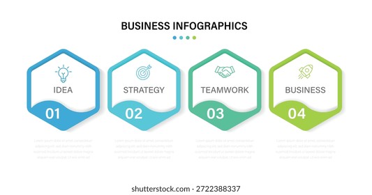 Diseño de Plantilla infográfica con 4 pasos. Plantilla hexagonal de negocios con opciones para diagrama de procesos, flujo de trabajo, línea de tiempo, Diseño web.