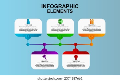 infographisches Vorlagendesign in 5 Schritten. Infografik-Design für Präsentationen, Banner, Infografiken und Poster