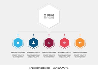 Design de modelo de infográfico com 5 etapas, diagrama de fluxo de trabalho de processo