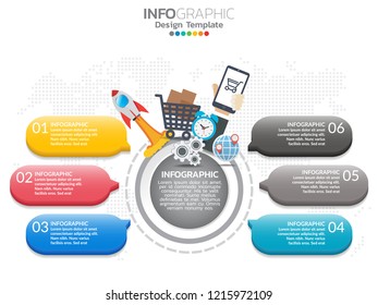 Infographic template design with 6 color options.