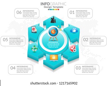 Infographic template design with 6 color options.