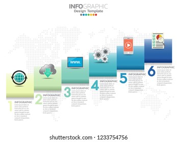 Infographic template design with 6 color options.