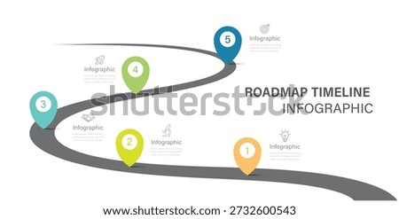 Infographic template design for business. 5 Steps Modern Timeline diagram with road journey concept. Presentation vector infographic template.
