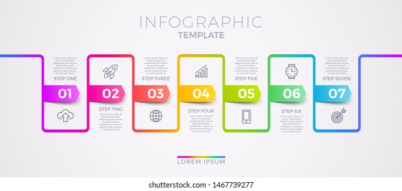 Infographic template design with business icons. Flow chart witn seven options or steps. Infographic business concept. Design for presentation, promotion, workflow layout, diagram, annual report.