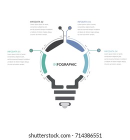 Infographic template design with light bulb,circle.Vector illustration. Can be used for workflow layout, diagram, business step options, banner, web design.